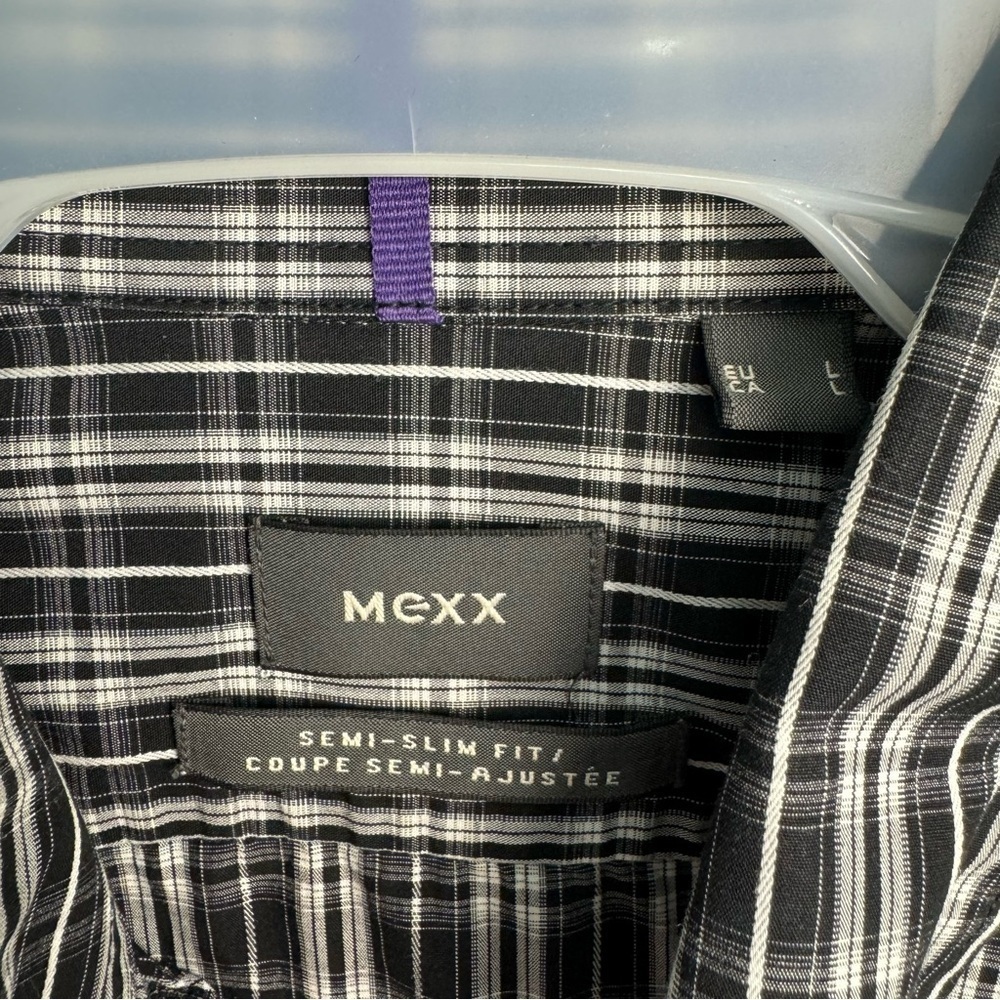 MEXX Men's Semi-Slim Fit Coupe Semi-Adjustee Button Up Shirt Black White Size L - Picture 8 of 9